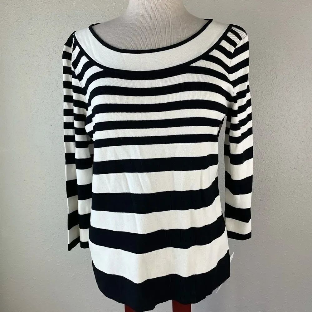 NWT Emma James Black and White Striped Blouse Top